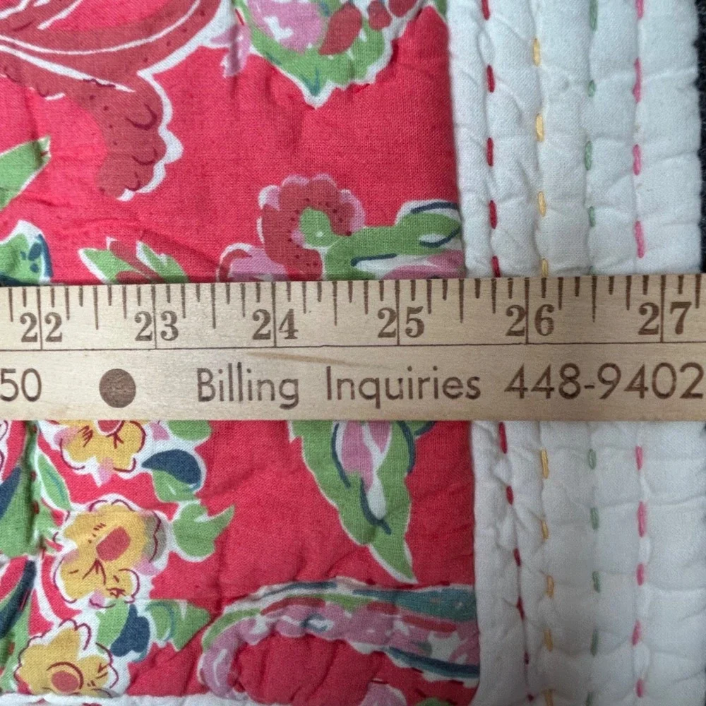 Pottery Barn Red‎ Coral Floral Paisley Quilted Sham Standard Qty 1